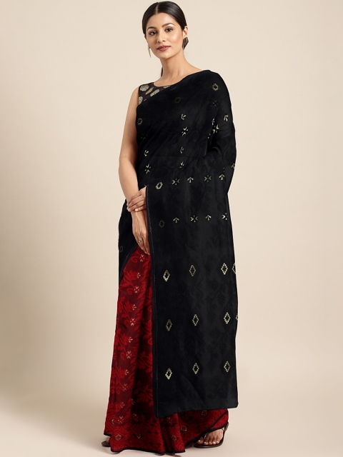 

Mitera Red & Black Half & Half Woven Design Jamdani Saree