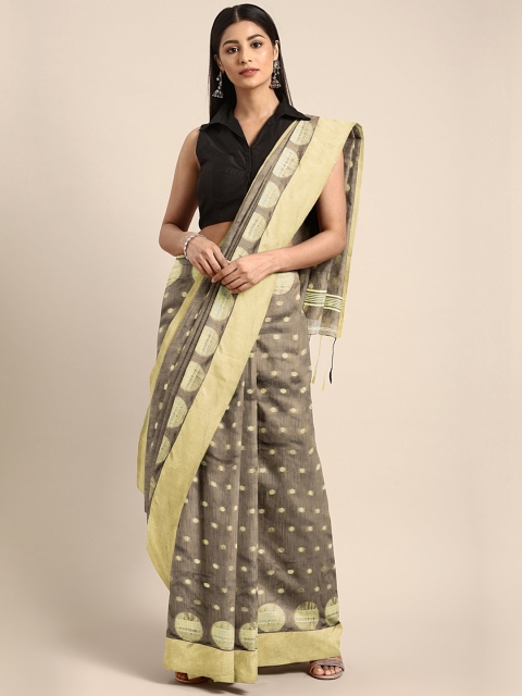 

Mitera Grey & Gold-Toned Handloom Woven Design Saree