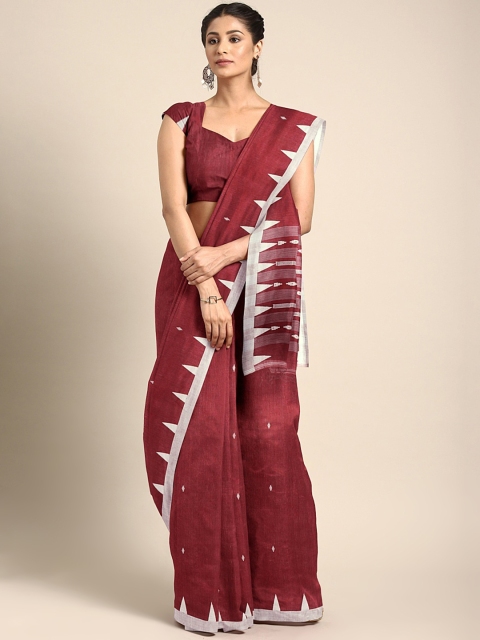 

Mitera Maroon & Off-White Woven Design Handloom Saree