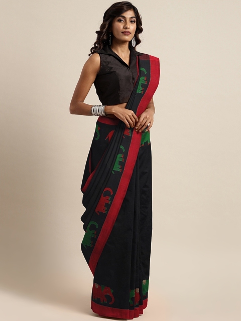 

Mitera Black Solid Pure Cotton Saree