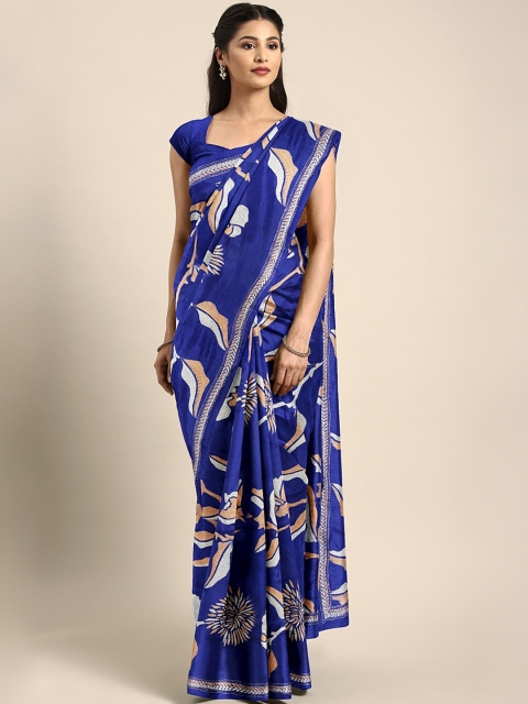 

Mitera Blue & Peach-Coloured Hand Made Embroidered Kantha Work Saree