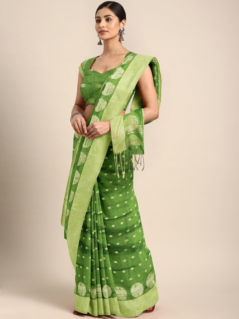 

Mitera Green & Gold-Toned Handloom Woven Design Saree