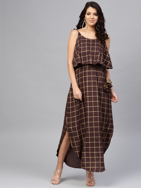

MABISH by Sonal Jain Women Coffee Brown & Golden Printed Maxi Dress