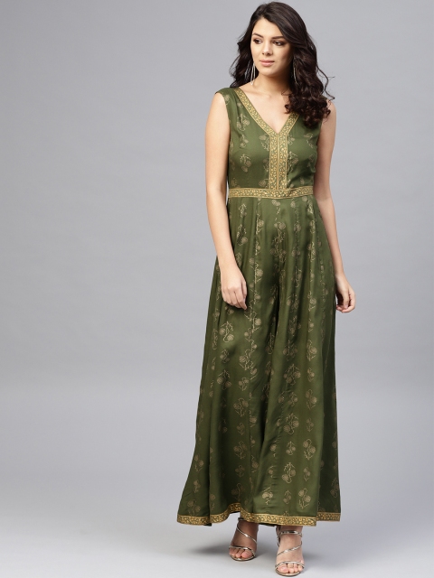 

MABISH by Sonal Jain Women Green & Golden Printed Basic Jumpsuit