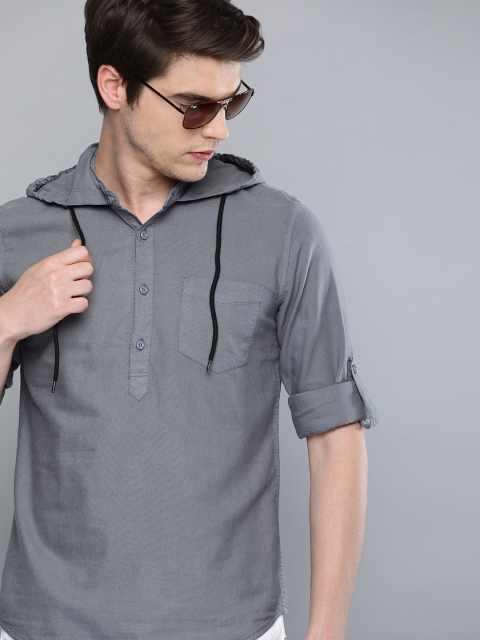 

HERE&NOW Men Grey Slim Fit Solid Casual Shirt