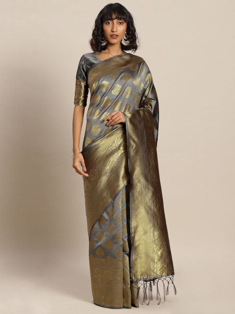 

Mitera Grey & Gold-Toned Art Silk Woven Design Banarasi Saree