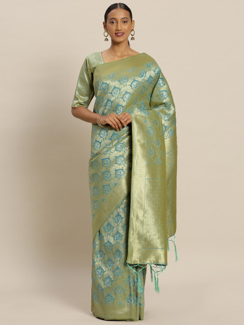 

Mitera Blue & Green Art Silk Woven Design Banarasi Saree