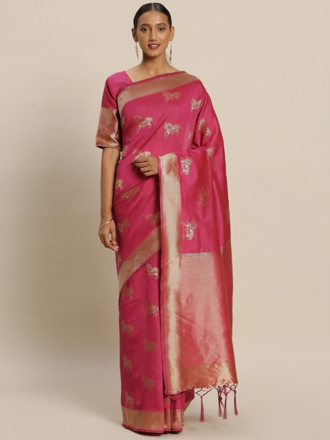 

Mitera Magenta Pink & Golden Art Silk Woven Design Banarasi Saree