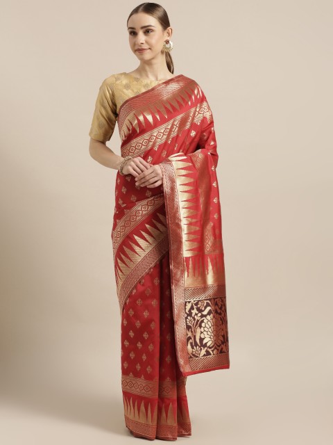 

Mitera Red Silk Blend Woven Design Banarasi Saree