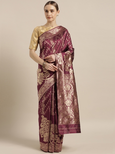 

Mitera Magenta & Gold-Toned Silk Blend Woven Design Banarasi Saree