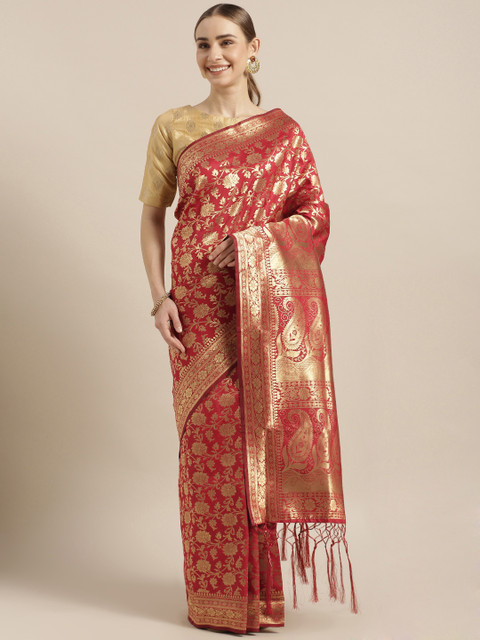 

Mitera Red Silk Blend Woven Design Banarasi Saree