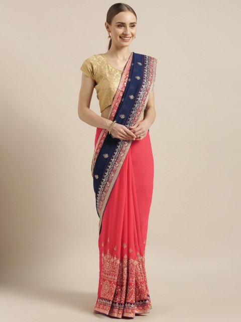 

Mitera Pink & Blue Poly Georgette Embellished Saree