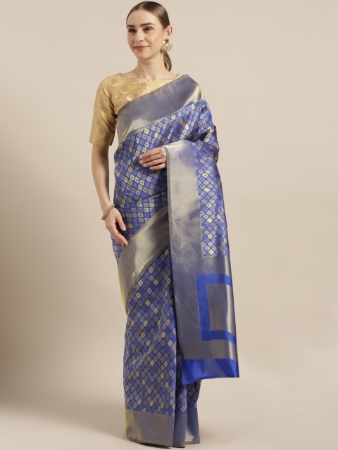 

Mitera Blue Silk Blend Woven Design Kanjeevaram Saree