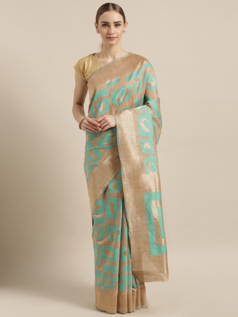Mitera Turquoise Blue & Beige Silk Blend Embellished Banarasi Saree