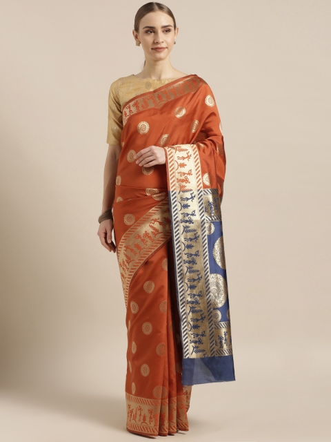

Mitera Rust Silk Blend Woven Design Banarasi Saree