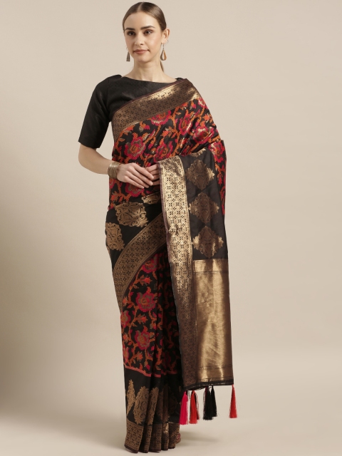 

Mitera Black & Gold-Toned Silk Blend Woven Design Banarasi Saree