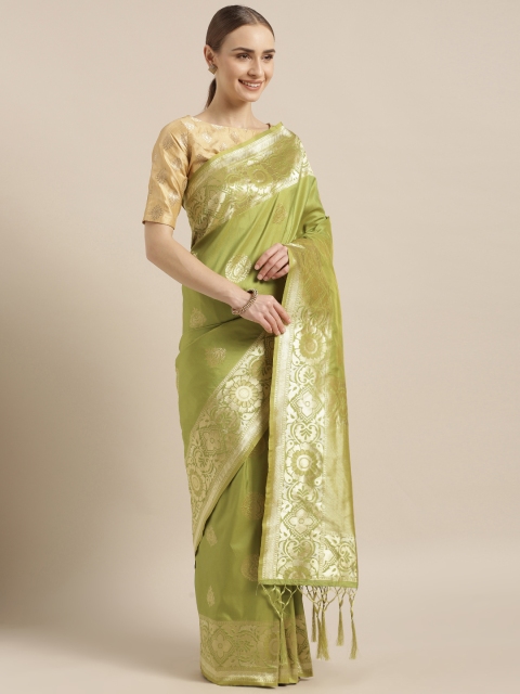

Mitera Green & Gold-Toned Silk Blend Woven Design Banarasi Saree