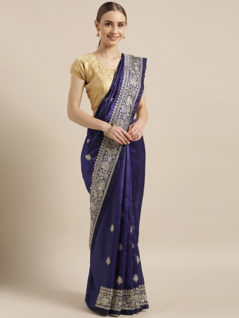 

Mitera Navy Blue Art Silk Woven Design Kanjeevaram Saree