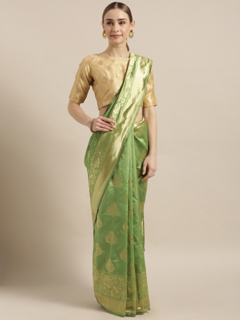 

Mitera Green Silk Blend Woven Design Banarasi Saree