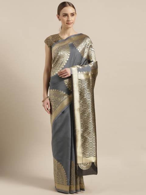 

Mitera Charcoal Silk Blend Woven Design Banarasi Saree