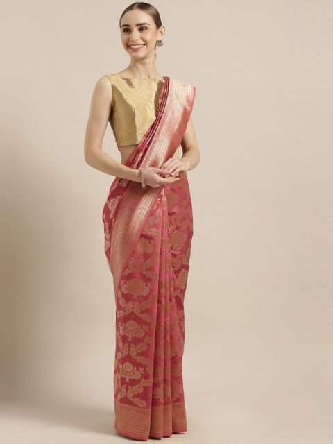 

Mitera Pink Silk Blend Woven Design Banarasi Saree