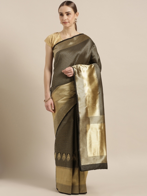 

Mitera Black & Golden Silk Blend Embellished Banarasi Saree
