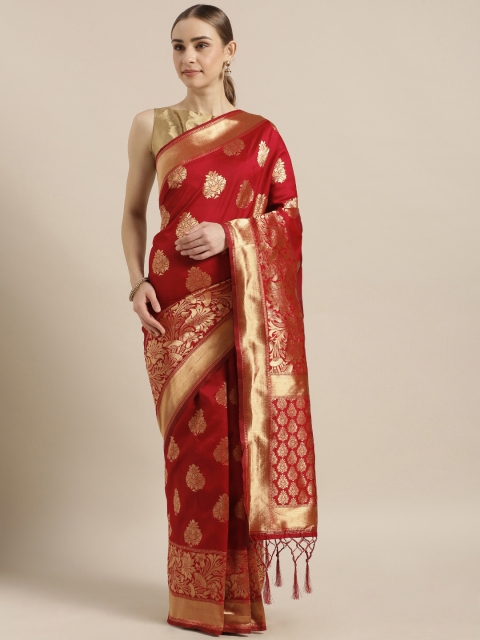 

Mitera Red & Golden Silk Blend Woven Design Banarasi Saree
