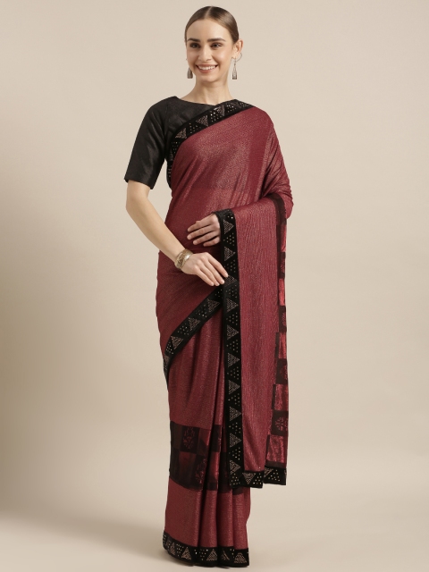 

Mitera Maroon & Black Poly Crepe Solid Saree