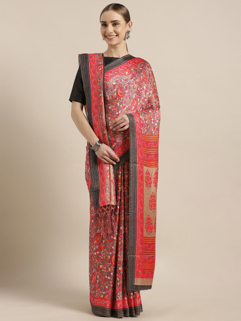 

Mitera Maroon & Grey Silk Cotton Printed Saree