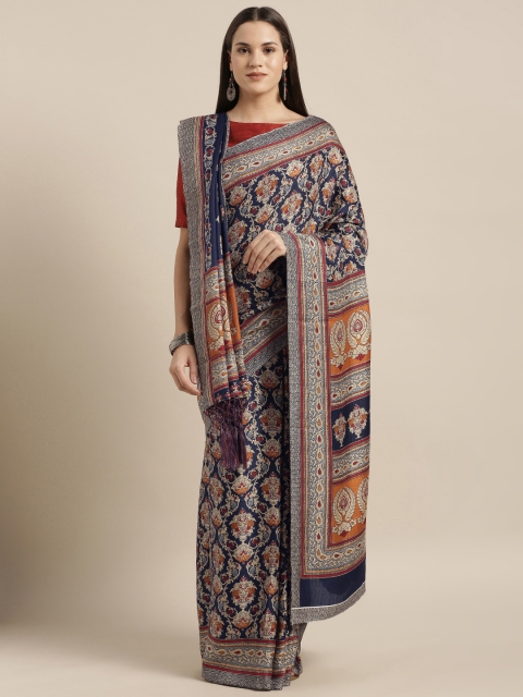 

Mitera Women's Navy Blue Colored Cotton Silk Saree