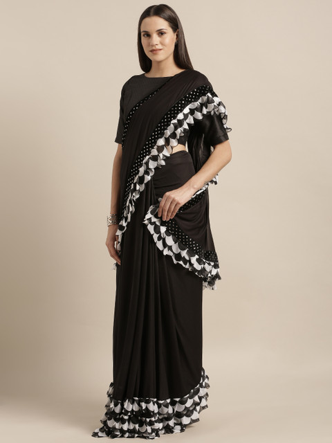 

Mitera Black Solid Poly Crepe Saree