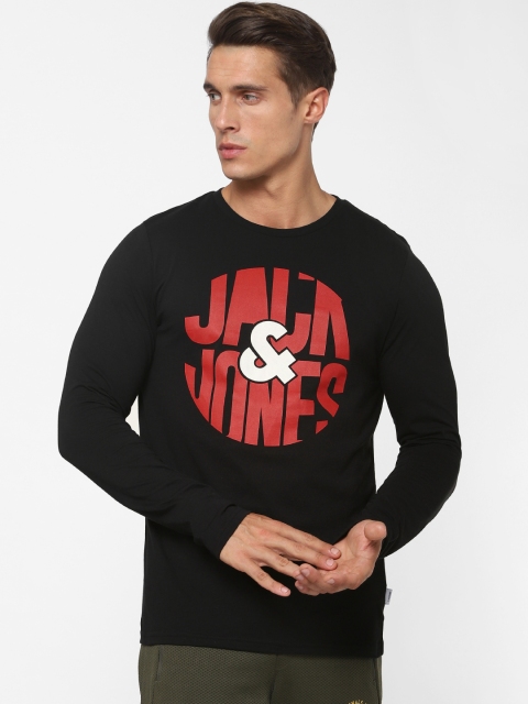 

Jack Jones Men Black Printed Round Neck Pure Cotton T-shirt