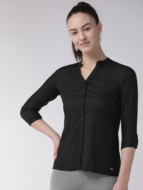 

Park Avenue Women Black Regular Fit Self-Striped Casual Shirt