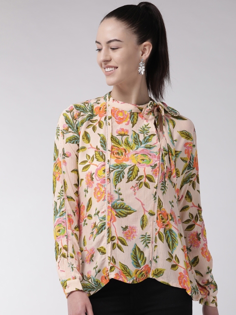 

Park Avenue Women Peach-Coloured & Green Printed Top