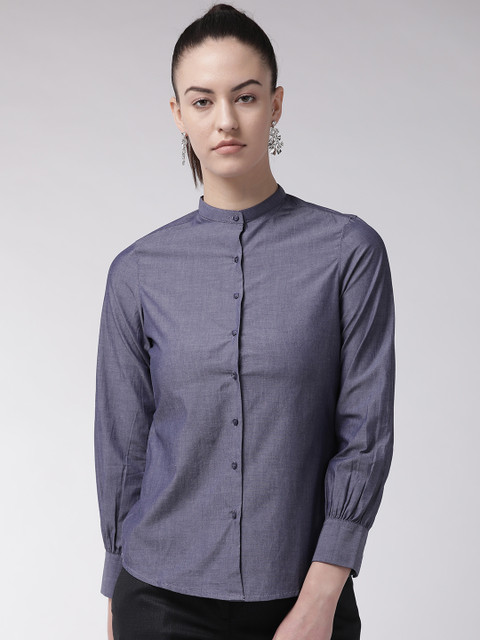 

Park Avenue Women Navy Blue Slim Fit Solid Smart Casual Shirt