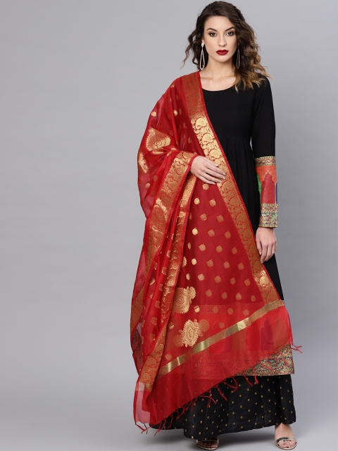 

AKS Red & Golden Woven Design Dupatta
