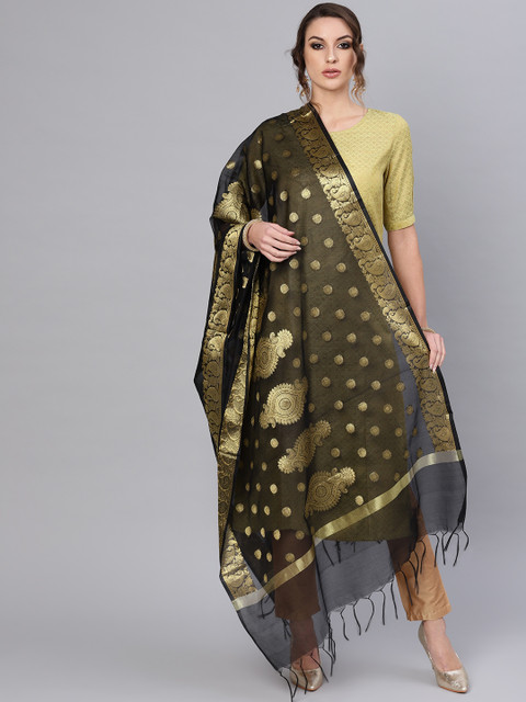 

AKS Black & Golden Woven Design Dupatta