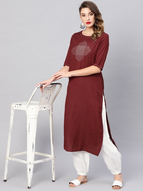 

AKS Women Burgundy & White Yoke Design Kurta with Salwar