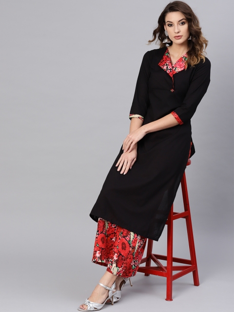 

AKS Women Black & Red Solid Kurta with Palazzos