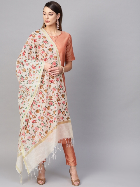 

AKS Women Off-White & Red Printed Dupatta