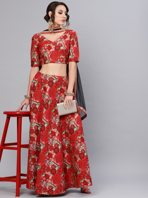 

AKS Red & Green Woven Design Ready to Wear Lehenga & Blouse with Dupatta