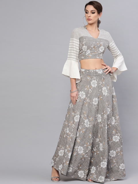 

AKS Grey & White Khari Print Ready to Wear Lehenga with Blouse