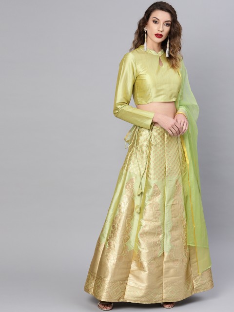

AKS Green & Golden Woven Design Ready to Wear Lehenga & Blouse with Dupatta