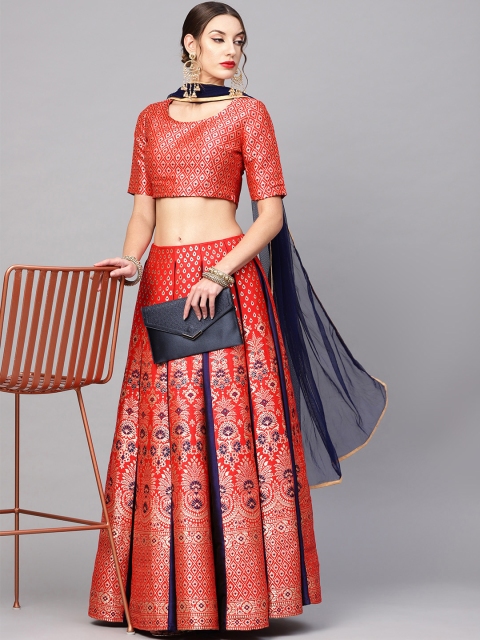 

AKS Orange & Golden Woven Design Ready to Wear Lehenga & Blouse with Dupatta