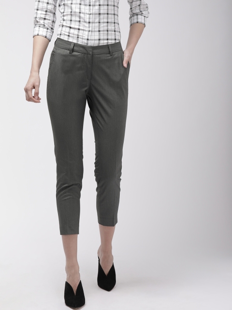 

Park Avenue Women Grey Tapered Fit Cropped Solid Regular Trousers