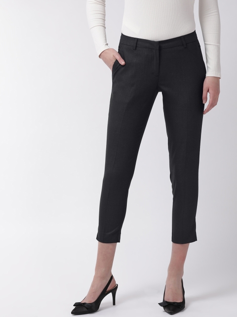 

Park Avenue Women Black Slim Fit Self Design 3/4th Formal Trousers