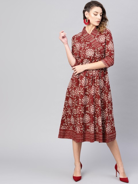

AKS Women Maroon & Beige Printed Wrap Dress