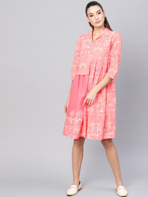 

AKS Women Pink & Off-White A-Line Dress