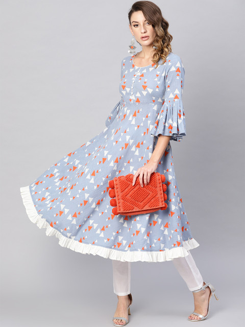 

AKS Women Blue & Orange Printed Anarkali Kurta