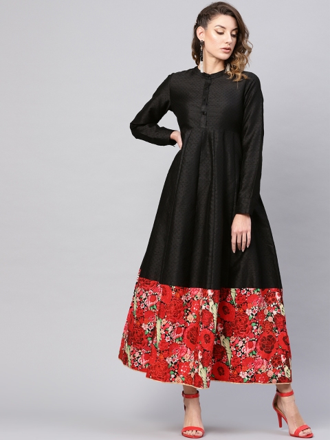 

AKS Women Black Floral Printed Detail Maxi Dress